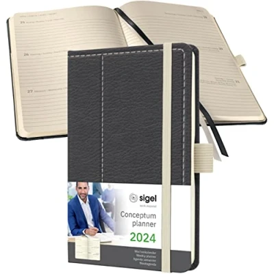 Imagen de SIGEL C2458 Conceptum Agenda semanal 2024, diseño Casual, 9,5 x 15 cm, tapa dura, 176 páginas, gris, blanco