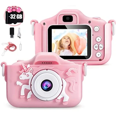 Imagen de cámara Infantil con Funda de Silicona Suave Dibujos Animados, niños a Partir 4, 5, 6, 7, 8 años, Tarjeta SD 32 GB, Pantalla 2,0 Pulgadas, 1080P HD, 20 MP, para y