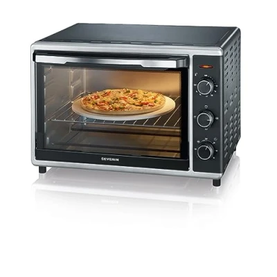 Imagen de SEVERIN horno tostador con función de convección, mini grill y bandeja, pequeño piedra para pizza asador giratorio, 1800 W, 42 L, negro, TO 2058