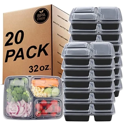Imagen de KINGHON 2 Compartimentos Meal Prep Containers Almacenamiento de alimentos reutilizable sin BPA con tapas herméticas,Congelador, microondas y lavavajillas,Fiambreras Bento[20 piezas,32 oz]