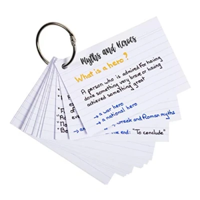 Imagen de Exacompta Ref. 10330E Paquete de 50 flashcards con película + anillo Bristol rayado perforado formato A7 Color aleatorio: blanco, rosa, azul, amarillo, verde