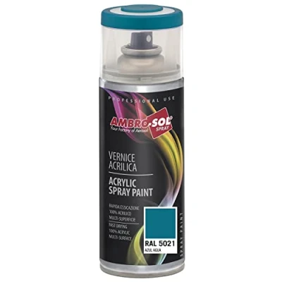 Imagen de AMBRO SOL Pintura acrílica en spray, color Azul Agua, RAL 5021, resultado profesional múltiples superficies, exteriores e interiores, 400 ml