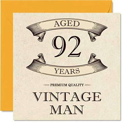 Imagen de Tarjetas de cumpleaños vintage 92 años para hombres, años, divertida tarjeta abuelo, papá, marido, tío, hermano, 145 mm x mm, felicitación