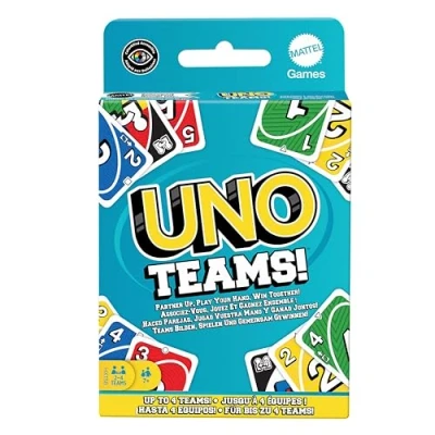 Imagen de Mattel Games UNO Teams Juego de Cartas para Noches Juegos, Viajes, acampadas y Fiestas, Jugadores +7 años en hasta Cuatro Equipos, aptas daltónicos, HXT58