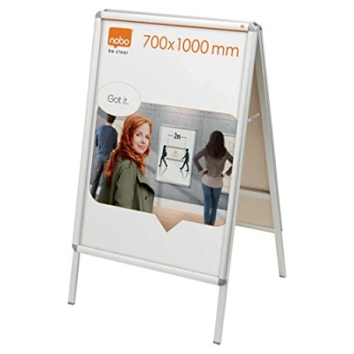 Imagen de Nobo Caballete Publicitario con Marco Tamaño 700 x 1000 mm, Doble Cara, Protección Antirreflectante, Elegante de Aluminio, Color Plata, 1902205
