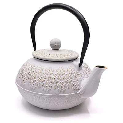 Imagen de Webao tetera de hierro fundido con colador té, japonesa 800 ml, para 4 tazas, color blanco