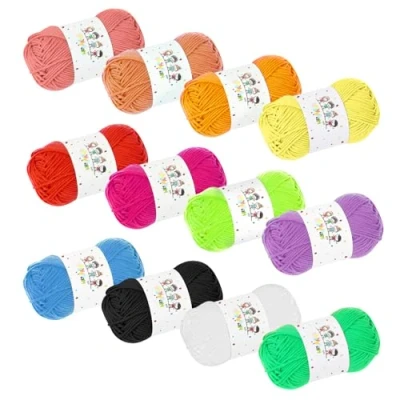 Imagen de 12 Colores Lanas para Crochet, Lana de Hilo Acrílico Tejer Ovillos algodon Crochet Principiantes A 10g/20m