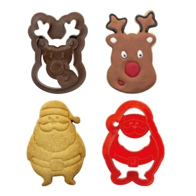 Imagen de Decora 0255095 Kit 2 CORTADORES DE PLÁSTICO Santa Claus Y Reno 8/7 X H 2,2 CM, Rojo
