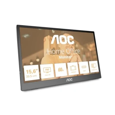 Imagen de AOC 16T3EA Monitor portátil de 16 Pulgadas (1920x1080, Puerto USB C, Soporte multiángulo) Negro Gris