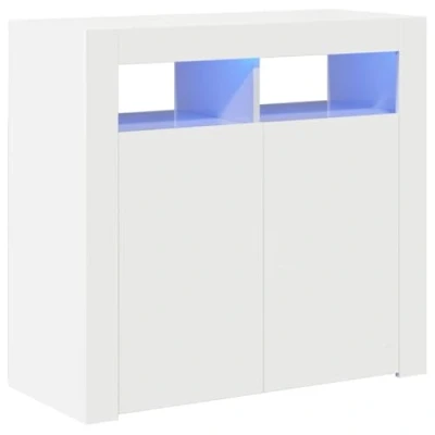 Imagen de vidaXL Aparador con Luces LED Entrada Acento Pasillo Vestíbulo Recibidor Auxiliar Decoración Hogar Casa Escritorio Mueble Blanco Brillante 80x35x75 cm