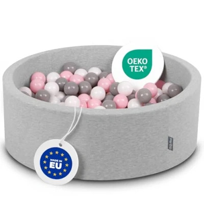 Imagen de KiddyMoon 90X30cm/200 Bolas ∅ 7Cm Piscina De para Ninos Hecha En La UE, Gris Clr:Blanco/Gris/Rosa Clr