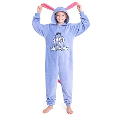 Imagen de Disney Pijama de Una Pieza para Niñas Entero Niña Polar Invierno Mono Stitch Minnie Jack Skellington (Azul Eeyore, 7 8 Años)