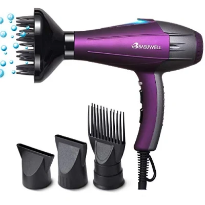 Imagen de Basuwell Secador Pelo Profesional 2100W ionico de con AC motor 2 Velocidades y 3 Temperatura,concentrador difusor incluidos, para Hogar Peluqueria púrpura (púrpura)