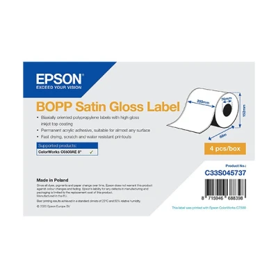 Imagen de ColorWorks CW C6500Ae Epson C33S045737 BOPP etiqueta brillo satinado 203 mm x 68 m