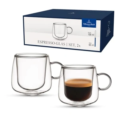 Imagen de Villeroy &amp; Boch Artesano Hot&amp;Cold Beverages, vaso para espresso, set de 2 vasos doble pared bebidas frías y calientes, 60 ml, vidrio borosilicato, apto lavavajillas microondas