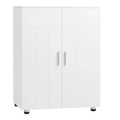 Imagen de EUGAD Armario de Baño con 2 Puertas, Mueble Auxiliar Estantes, Columna Suelo para Baño, Cocina y Salón, Blanco, MDF, 60x30x82 cm