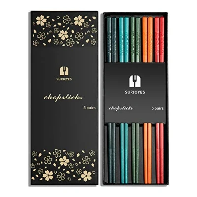 Imagen de SUPJOYES 5 Pares de Palillos Fibra Vidrio Multicolor Reutilizables Aptos para lavavajillas, Chinos japoneses con patrón Flor Cerezo, 24 cm