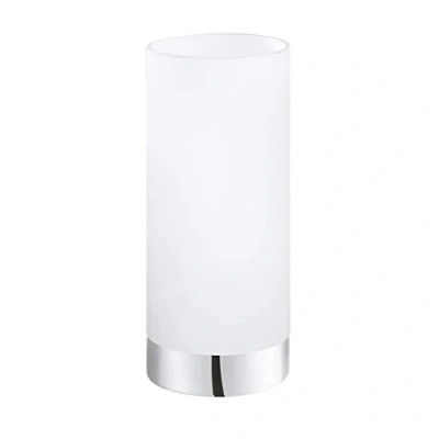Imagen de Eglo Damasco 1 lámpara de mesa foco, mesilla noche metal cromado y cristal blanco satinado, casquillo E27, incluye interruptor