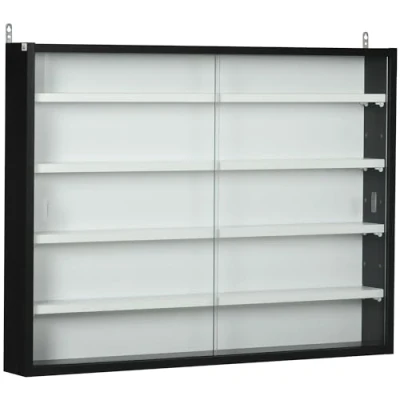 Imagen de HOMCOM Vitrina Expositora de Pared Cristal con Estantes Ajustables y 2 Puertas Correderas Vidrio para Colecciones Perfumes Figuras Decoración 80x9,5x60 cm Blanco Negro