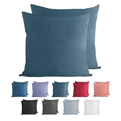 Imagen de Komfortec Juego de 2 Fundas Almohada 100% algodón, 40 x cm, Muy Suave Punto Calidad, 150 g/m², Funda cojín, Azul petróleo