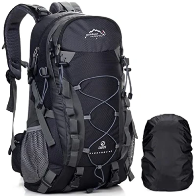 Imagen de A AM SeaBlue 40L Mochila de Senderismo Viaje Impermeable Gran Capacidad Trekking con Funda para Lluvia Hombres Mujeres, Negro