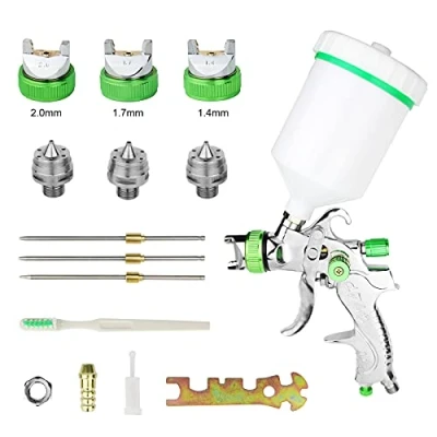 Imagen de HVLP Pistola Pintura con 3 Boquillas 1,4 mm 1,7 2,0 Sistema Profesional De Boquilla Acero Inoxidable para Pintar Coches, Pared, Rociado Muebles Verde