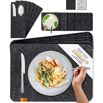 Imagen de Manteles Individuales Miqio® Design Premium con Posavasos y Bolsas Portacubiertos (Set para 6 Personas)