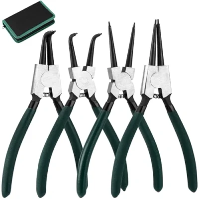 Imagen de LEAZZLE 4 Piezas 180mm Juego de Alicates Circlip con bolsas almacenamiento, rectos curvados resorte precisión, para Anillos Retencion Interiores y Externos