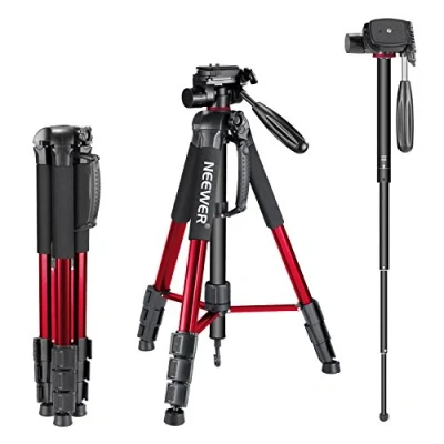 Imagen de Neewer Trípode / Monopie Portátil Hecho de Aleación Aluminio para Cámara con Cabezal Giratorio 3 Vías Bolsa DSLR Videocámaras Vídeo DV 177cm Carga hasta 4kg