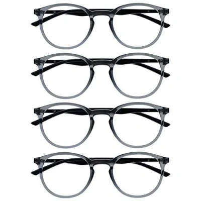 Imagen de OPULIZE Met Gafas de Lectura 4 Pack Montura Redonda Gris Transparente Negro Resistente a Arañazos Bisagras Muelle Ordenador Gaming Hombre Mujer RRRR60 7 +1.00