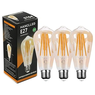 Imagen de Bombilla LED E27 6W Regulable, HANCLLED ST64 Vintage Edison Decorativas Lampara Retro Filamento luz calida 60W Incandescente El ahorro de energía Reemplazo [Paquete 3]
