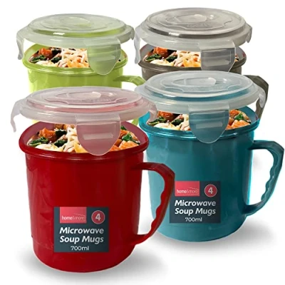 Imagen de 4 recipientes para sopa con tapas, taza microondas tapa, 700 ml, apto lavavajillas, de el hogar y la oficina tapas herméticas