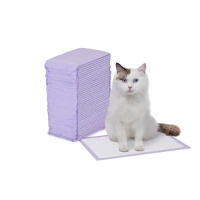 Imagen de Amazon Basics Empapadores para caja de arena gatos, Sin Fragancia, paquete 40, Morado, Blanco