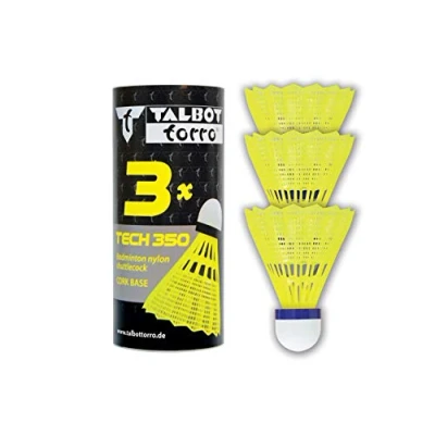 Imagen de Talbot Torro Badminton Volantes Tech 350, Lata 3 Piezas, Nylon, Velocidad: Azul/Mediano, Unisex Adulto, Amarillo (Yellow), S