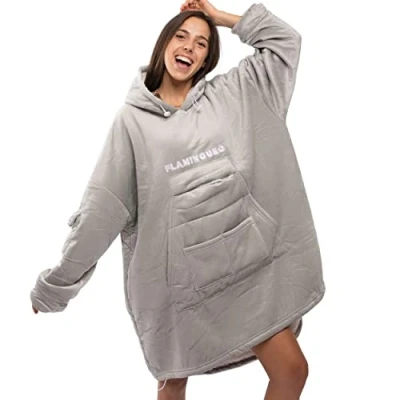 Imagen de Flamingueo Batamanta Sudadera Manta Mujer, Hombre, Bata Mujer Invierno Polar, Blanket, Invierno, Batas de Casa (Gris)