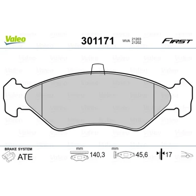 Imagen de VALEO 301171 Juego de pastillas freno FIRST Eje delantero excl. contacto avisador desgaste sin chapa antichirridos FORD: FIESTA Mk4, 3