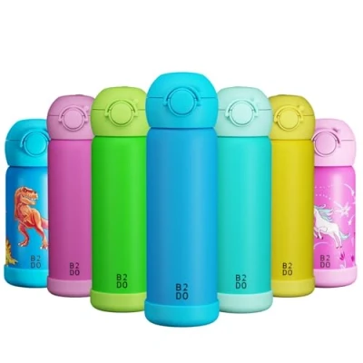 Imagen de B2DO Botella de agua acero inoxidable 316 con doble aislamiento 500 ml Blue Termo para niños anti fugas el colegio pajita sin BPA
