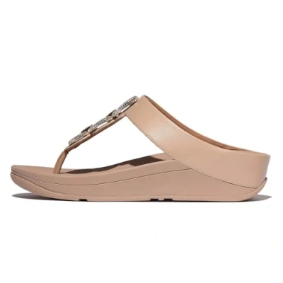 Imagen de Fitflop Fino Crystal Chain Leather Toe Post Sandals, Sandalia Mujer, Beige clásico, 36 EU