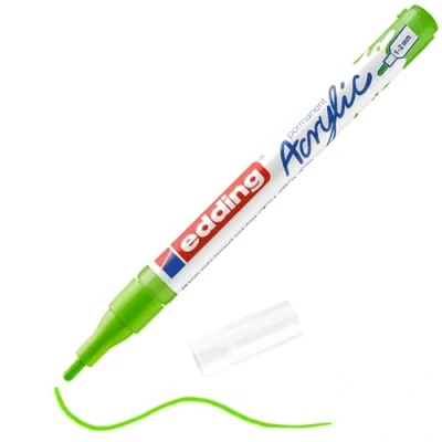 Imagen de edding 5300 marcador acrílico de trazo fino verde limón 1 rotulador resistente al agua punta redonda 2 mm pintura acrílica para lienzo, papel kraft, madera y piedra