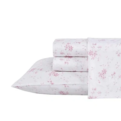 Imagen de Laura Ashley Home Juego de sábanas algodón Satinado Suave, Elegante, Suave y Transpirable, decoración del hogar, Color Rosa musa