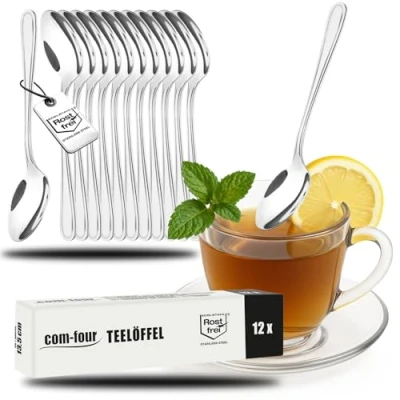 Imagen de COM FOUR® 12x Cucharitas de acero inoxidable con un diseño sencillo Cucharas postre y té Aprox. 13,5 cm (12 piezas 13,5cm)