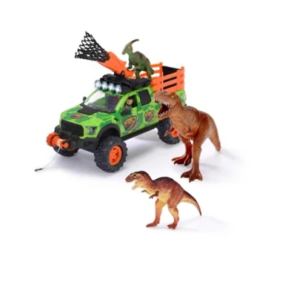 Imagen de Dickie Toys Vehículo de Dinosaurio Dino Hunter (25 cm) Coche Juguete Ford Raptor con luz y Sonido, Incluye 3 Dinosaurios Figura para niños a Partir años