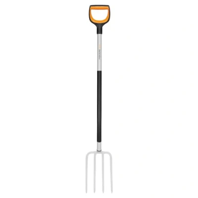 Imagen de Fiskars Horca de jardín para suelos duros y pedregosos, con 4 púas, Longitud: 120 cm, Púas acero calidad/Mango plástico reforzado fibra vidrio, Negro/Naranja, Xact, 1070716