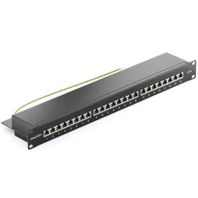 Imagen de deleyCON CAT6 Patch Panel el de Corrección 24 Puertos Escritorio 19&quot; Pulgadas Montaje en Rack Ensamblaje del Servidor 24x RJ45 Blindado TIA568A TIA568B Negro