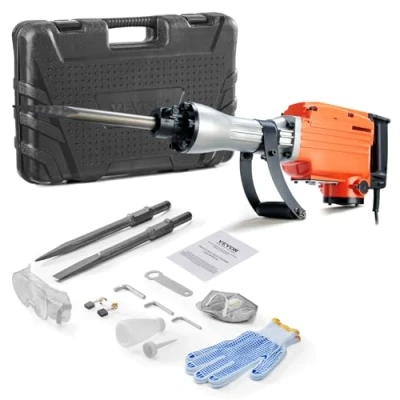 Imagen de VEVOR Martillo de Demolición 2200W 66J 1350BPM Eléctrico con Cable 1 1/8&quot; 2 Cinceles Reemplazables Mango Giratorio 360 Rompe Hormigón Antivibración para Cincelar Construcción Fontanería