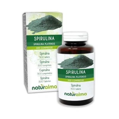Imagen de Espirulina (Spirulina platensis o Arthrospira platensis) talo (alga) Naturalma 150 g 300 comprimidos Complemento alimenticio Natural y Vegano