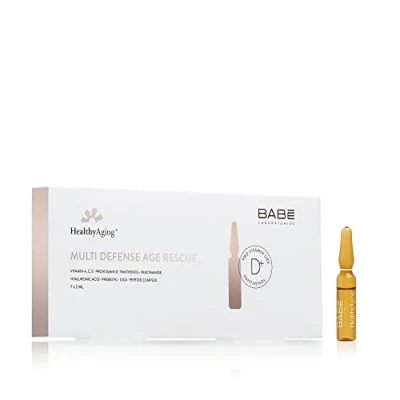 Imagen de Laboratorios Babé Multi Defense Ampollas Age Rescue 7x2ml HealthyAging+ Regenerador y Revitalizante Piel Tersa E Hidratada Para las Arrugas Vitamina A, B3, B5, C, Pro D
