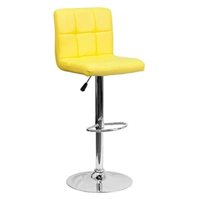 Imagen de Flash Furniture Taburete de Bar contemporáneo Vinilo Acolchado Altura Ajustable con Base cromada, Metal, Amarillo, 58.42 x 48.26 46.99 cm