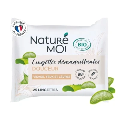 Imagen de Naturé Moi toallitas desmaquillantes Desmaquillante facial, ojos y labios 25 de algodón 100% natural Aloe Vera Bio 98% origen Fabricado en Francia