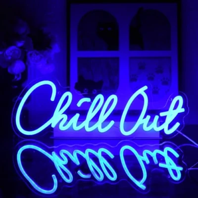 Imagen de UExnkj Y Chill Out Letrero de Neón,Señal neon Azul Carta Adecuado para estudio, Sala juegos,fiesta, decoración pared bar luz alimentado por USB con interruptor regulable